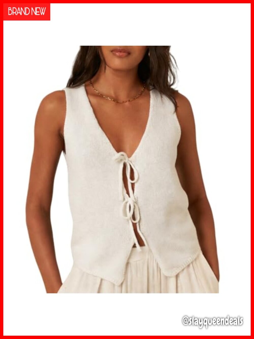 Sleeveless Knit Tie Front Crochet Crop Sweater Vest Women V Neck Y2K
